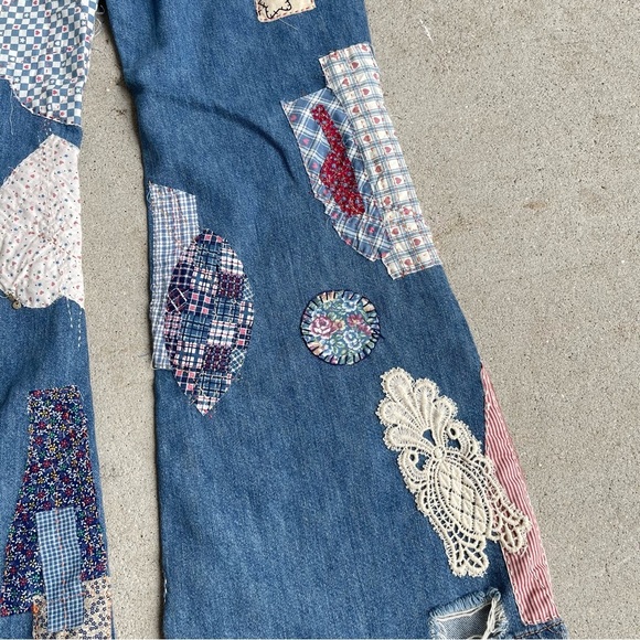 We The Free FP reworked Upcycled patchwork flare soft denim jeans size 31 - Picture 7 of 9